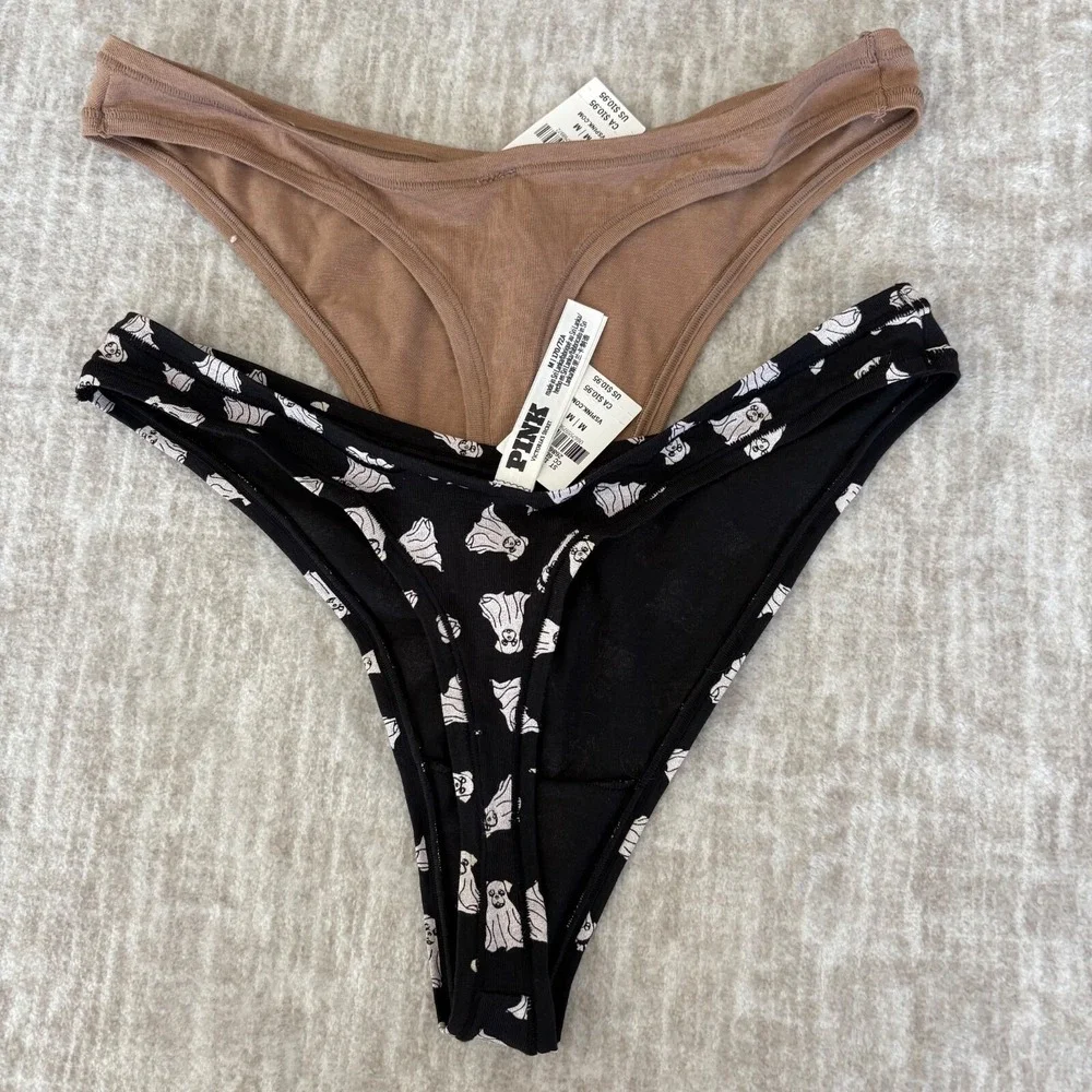 2 Pair Victoria's Secret Pink‎ Med Smooth Cotton High-Leg Thong Panty Underwear